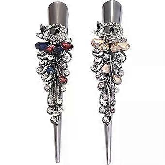 Fermagli per capelli a becco d'anatra in metallo, 2 pezzi grandi vintage con strass a becco d'anatra a coccodrillo, fermagli per capelli con denti di cristallo, forcine per capelli a becco d'anatra per donne e ragazze (colore)