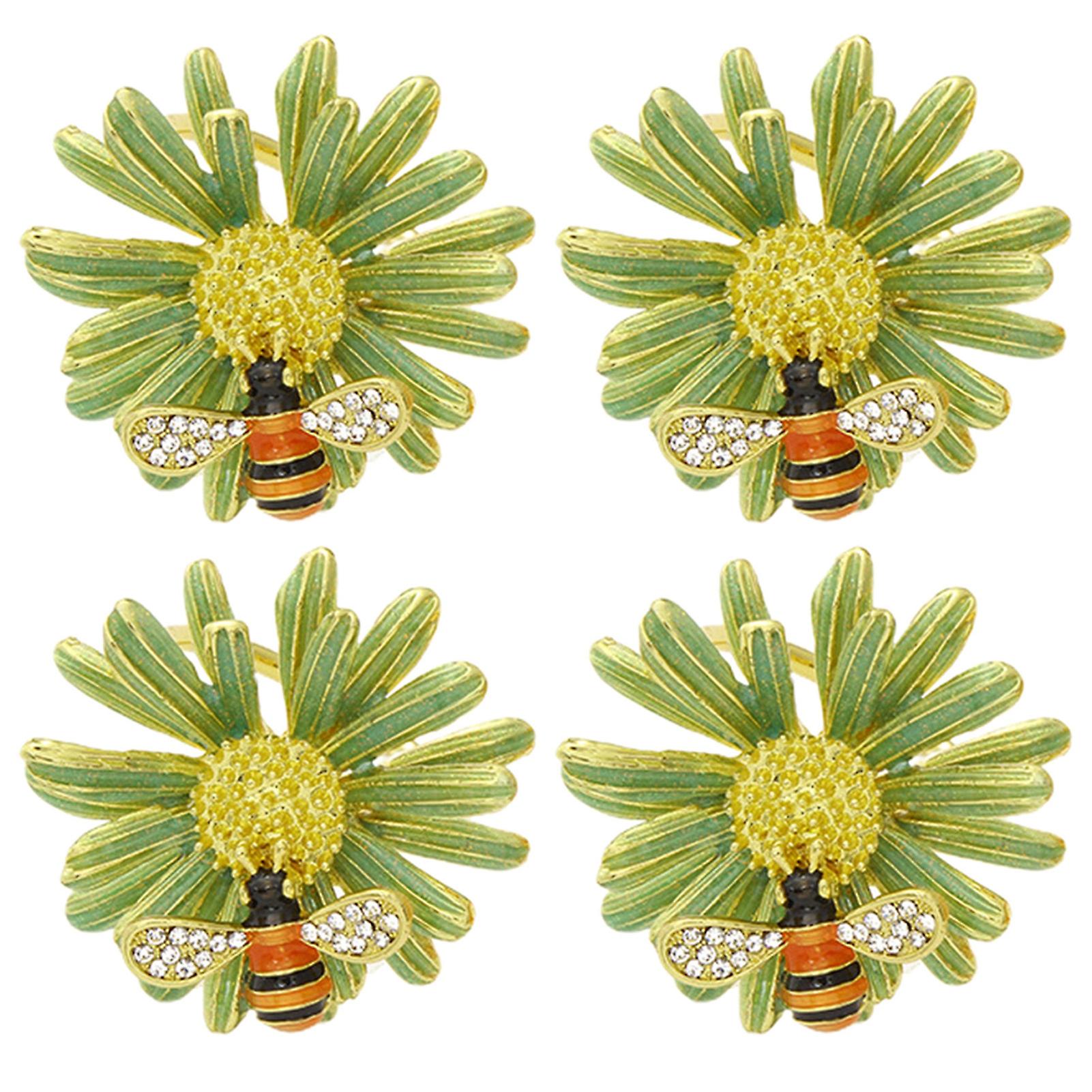 Mengxi 4pcs Napkin Ring Flower Pattern Tear-resistant Alloy Delicate Design Serviette Buckle For Bar