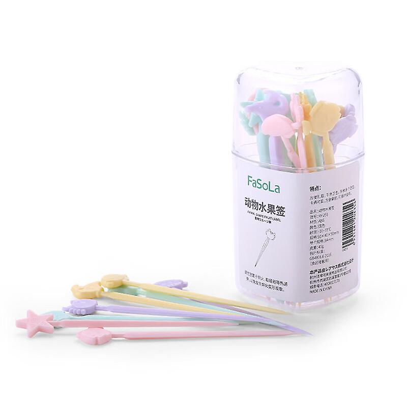 20pcs/set Sweet Candy Color Mini Fruit Picks Child Kids Cute Cartoon Dessert Forks Bento