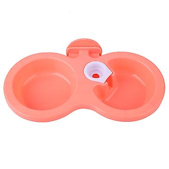 Pet Cat Dog Puppy Double Bowl Hanging Food Water Feeder For Crate Cage Small (Pink)