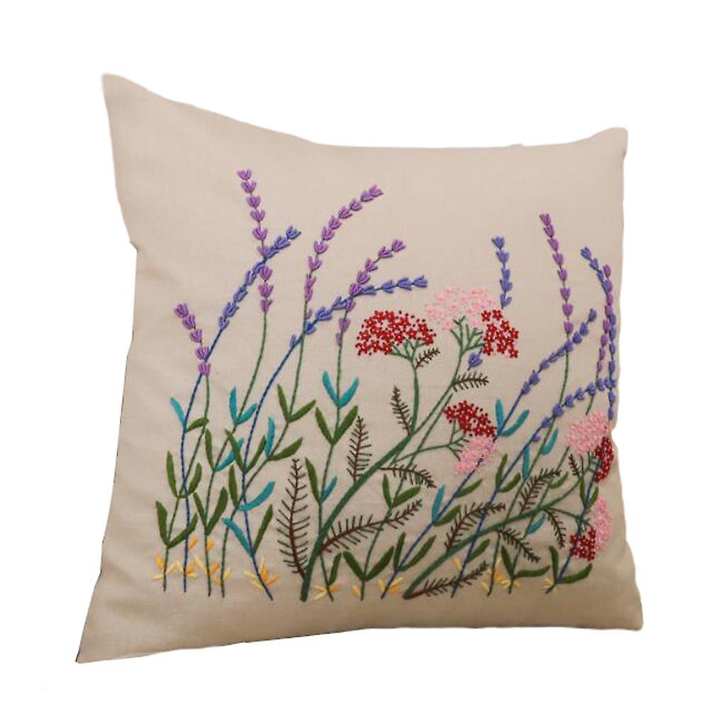 DIY Embroidery Kit Pillow Case Handmade For Beginners Lavender