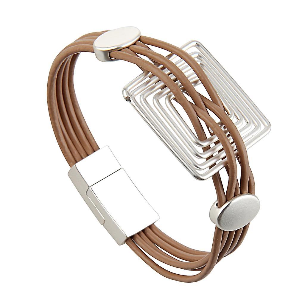 Handmade PU Leather Multi Layer Bracelet Wrap Braided Cuff Bangle Khaki