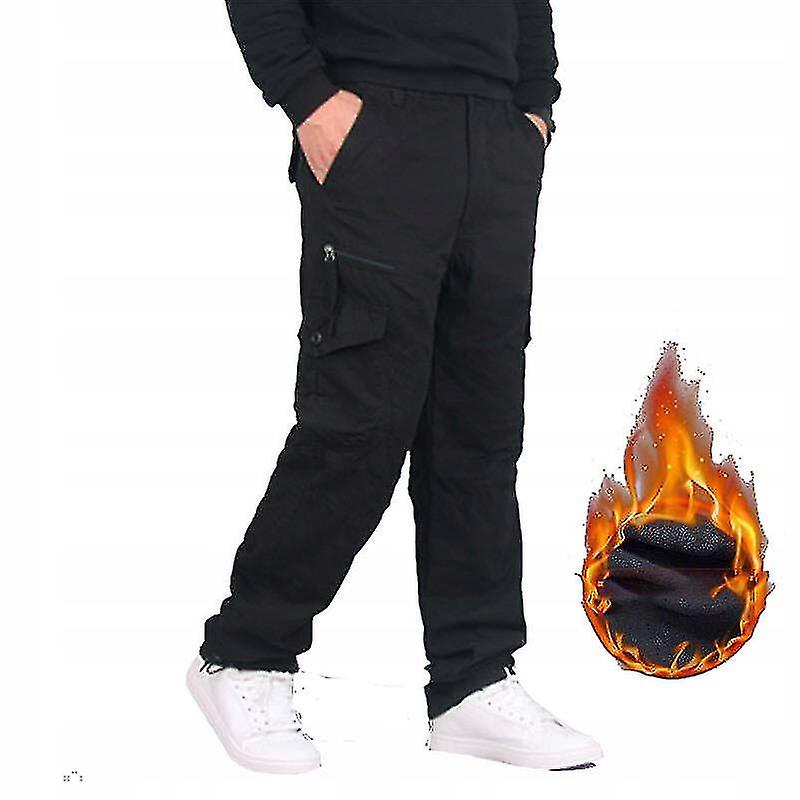 Vinter herr tjock fleece termiska byxor fickbyxor casual byxor