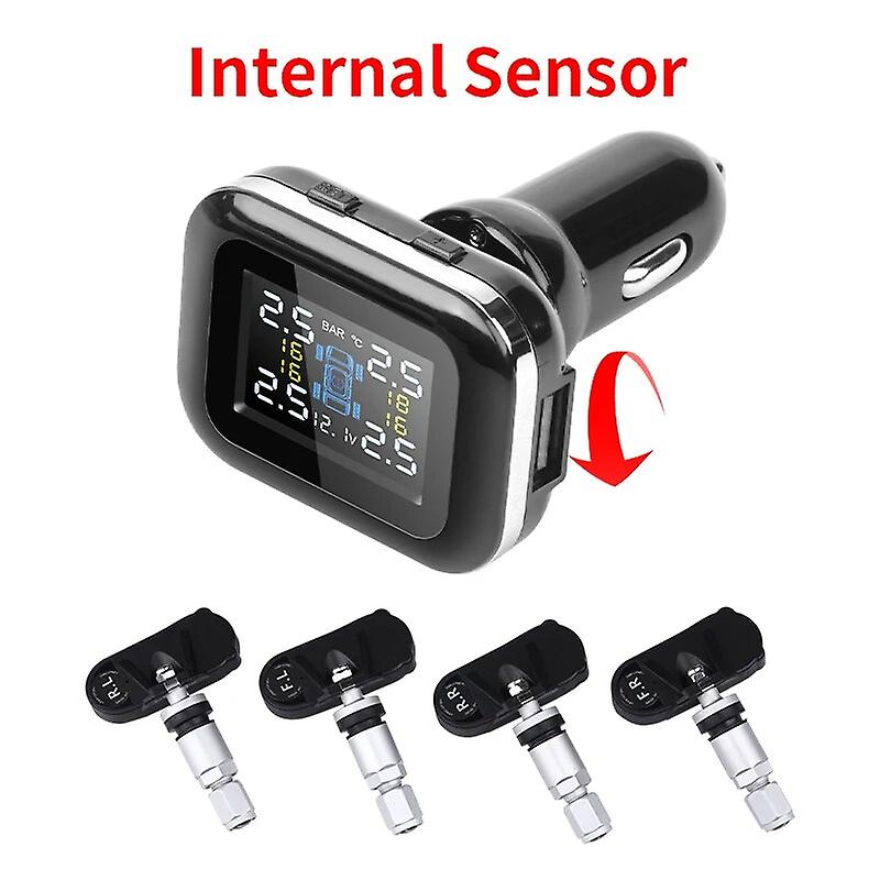 Jmcq Car Tpms Cigarette Lighter Tire Pressure Monitoring System Sensors Auto Security Tpsm Sensor Adjustable Display Angle