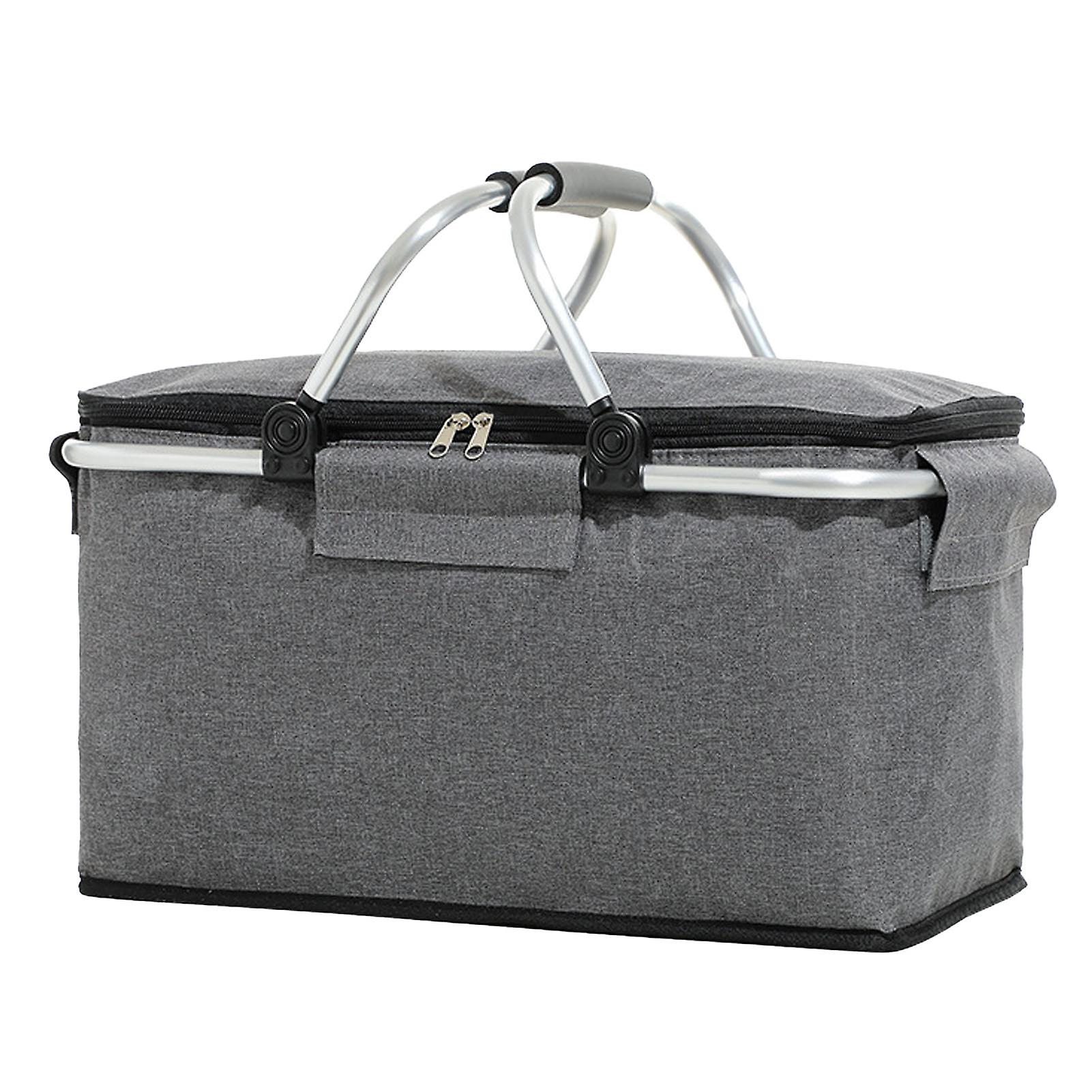 Picnic Bag Foldable Picnic Basket Insulated Comfortable Handle Ice Pockets Cooler Bag for Picnic Travel Camping Grey