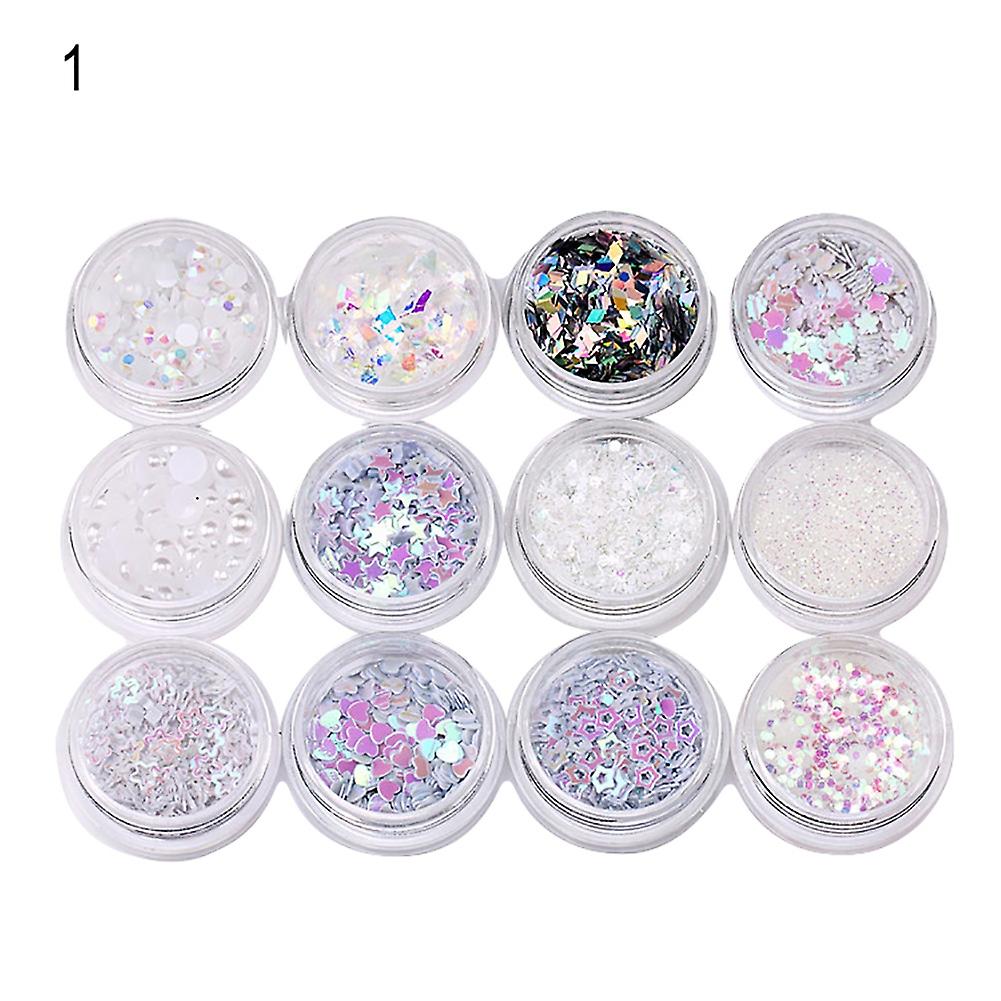 Fornnerg 12 Jars/1 Box Shiny Sweet Pattern Manicure Nail Art Eye Make-up Sequin DIY Tool