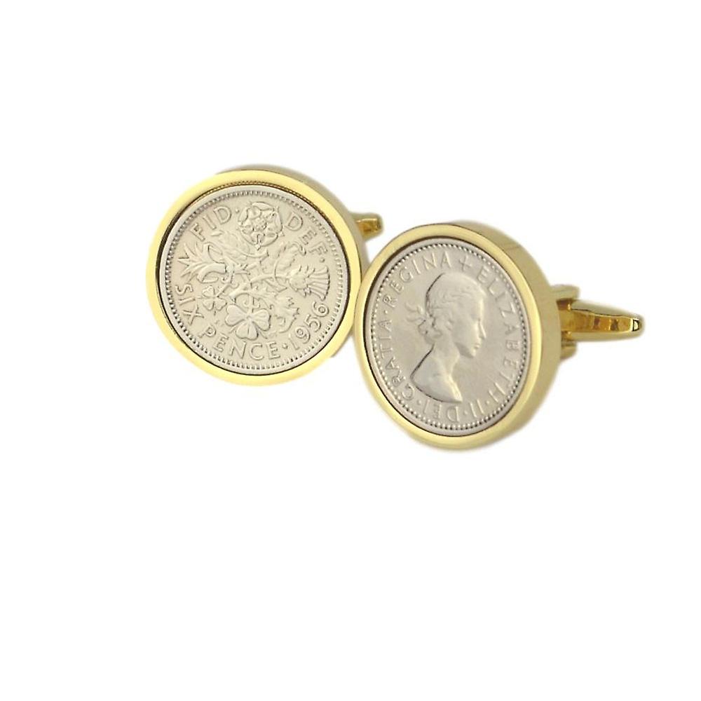Lucky Sixpence Cufflinks in Gold Mount | 1956