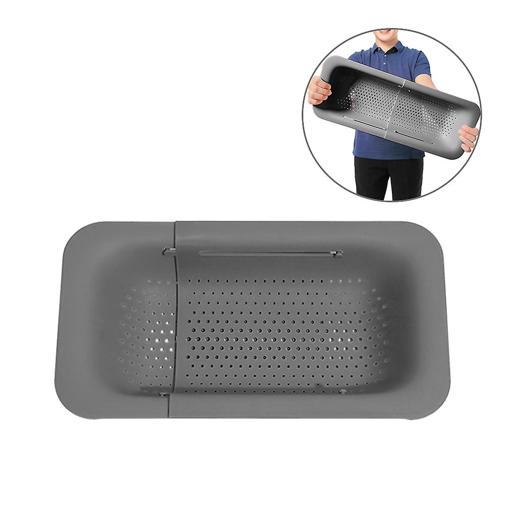 Retractable Sink Drain Basket Plastic Sink Drying Rack Extendable Colander Over Sink Vegetable Fruits Strainer Grey Color