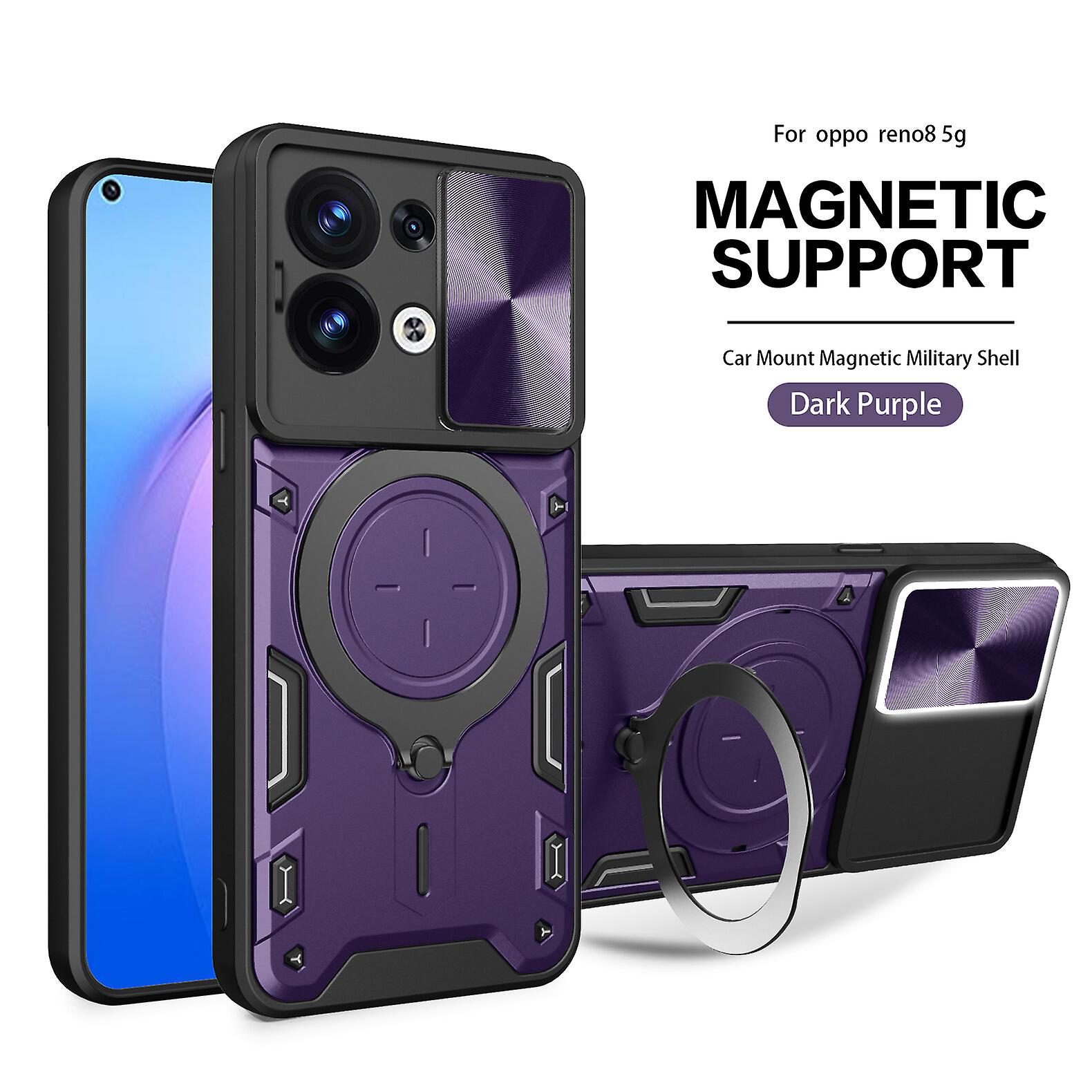 Magnetic Phone case For Oppo Reno 8 5G, Slide Camera Lens Protection and Built in 360 Rotatable Ring Holder