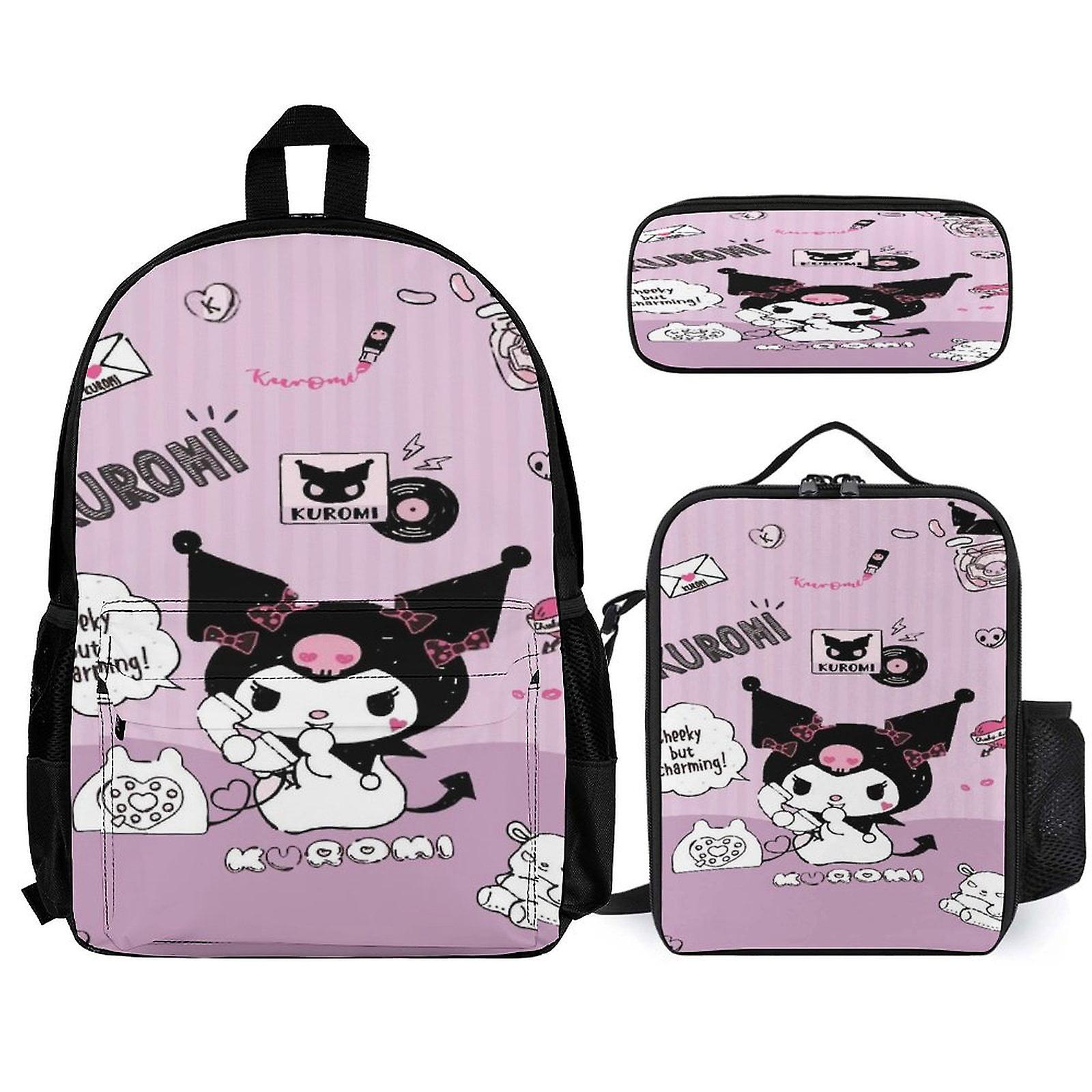 Kuromi Backpack 3 Piece Set Laptop Backpack with Pencil Case Lunch Bag Combination