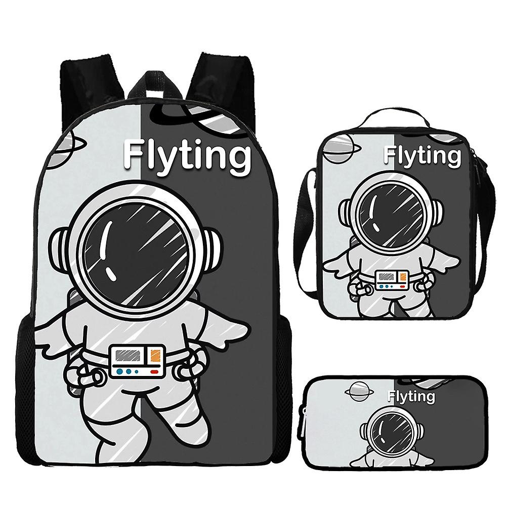 Astronaut Spaceman Pattern Schoolbag Travel Ryggsäck Matväska Penna Case Set För Barnstudenter Ryggsäck med stor kapacitet