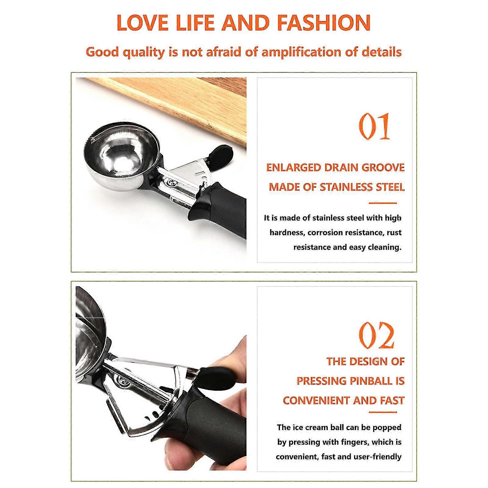 Ice Cream Scoop - Heavy Duty Ice Cream  With  Comfortable Non-slip Handle, Easy Release Metal Ice Cream Scoop Kitchen Tool For Cookie Dough, Gelat