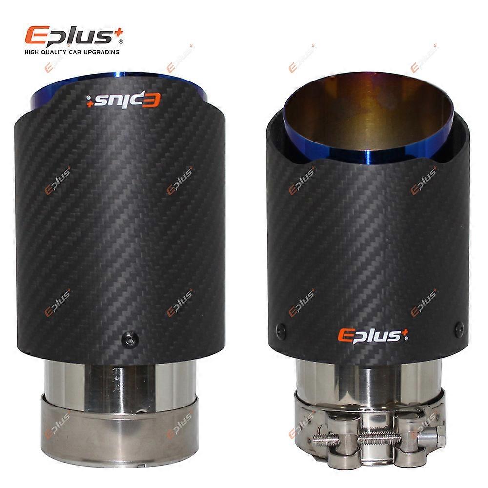 EPLUS Car Matte Carbon Fiber Muffler Tip Exhaust System Pipe Mufflers Nozzle Universal Straight Stainless Blue