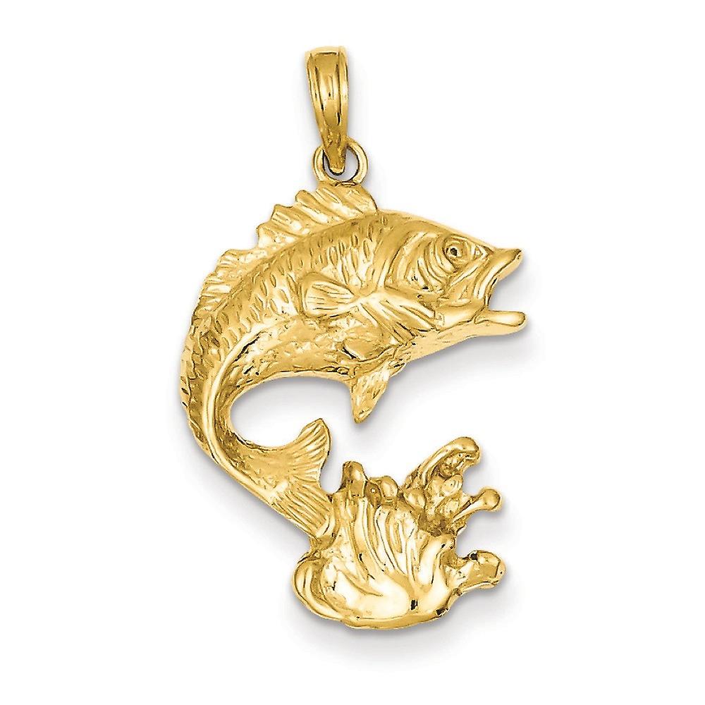 14 carats or jaune massif poli bar animal marine poisson pendentif collier-pendentif pour femmes