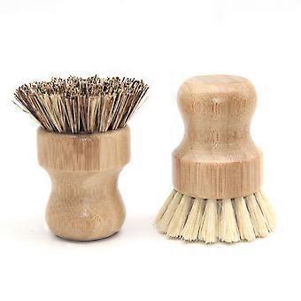 2pcs Bambus Spülbürste Holz Geschirrbürste Haar Topf Bürste Gemüsebürste Bratpfanne Waschbecken Bürste Runde Scheuerbürste Küchenreinigungsbürste
