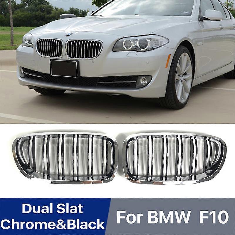 Dull Slat Chrome Silver Black Front Kidney Grille For BMW 5 Series F10 ...