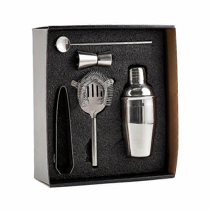 バースプーン付き5ピースステンレススチールカクテルシェーカーセット - ホームバー&パーティー用のプレミアムバーテンダーキット