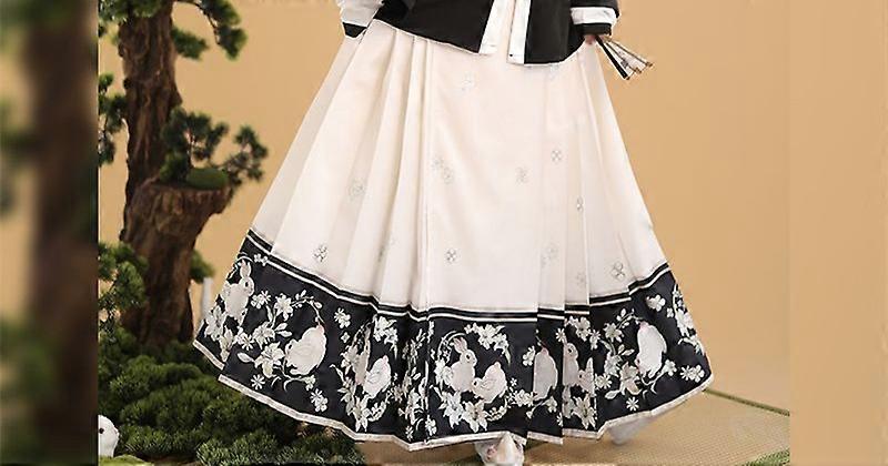 2023 Hanfu 3buc Set Ming Dinastia tradițională brodate Square Guler iepure brodate Top Horse Face Fusta Ma Mian Fusta bej fusta