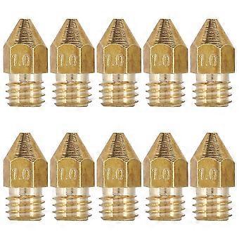 10Pcs 1mm Extruder Nozzle Brass Extruder Nozzle 1.75mm for Mk8 3D Printer Accessory