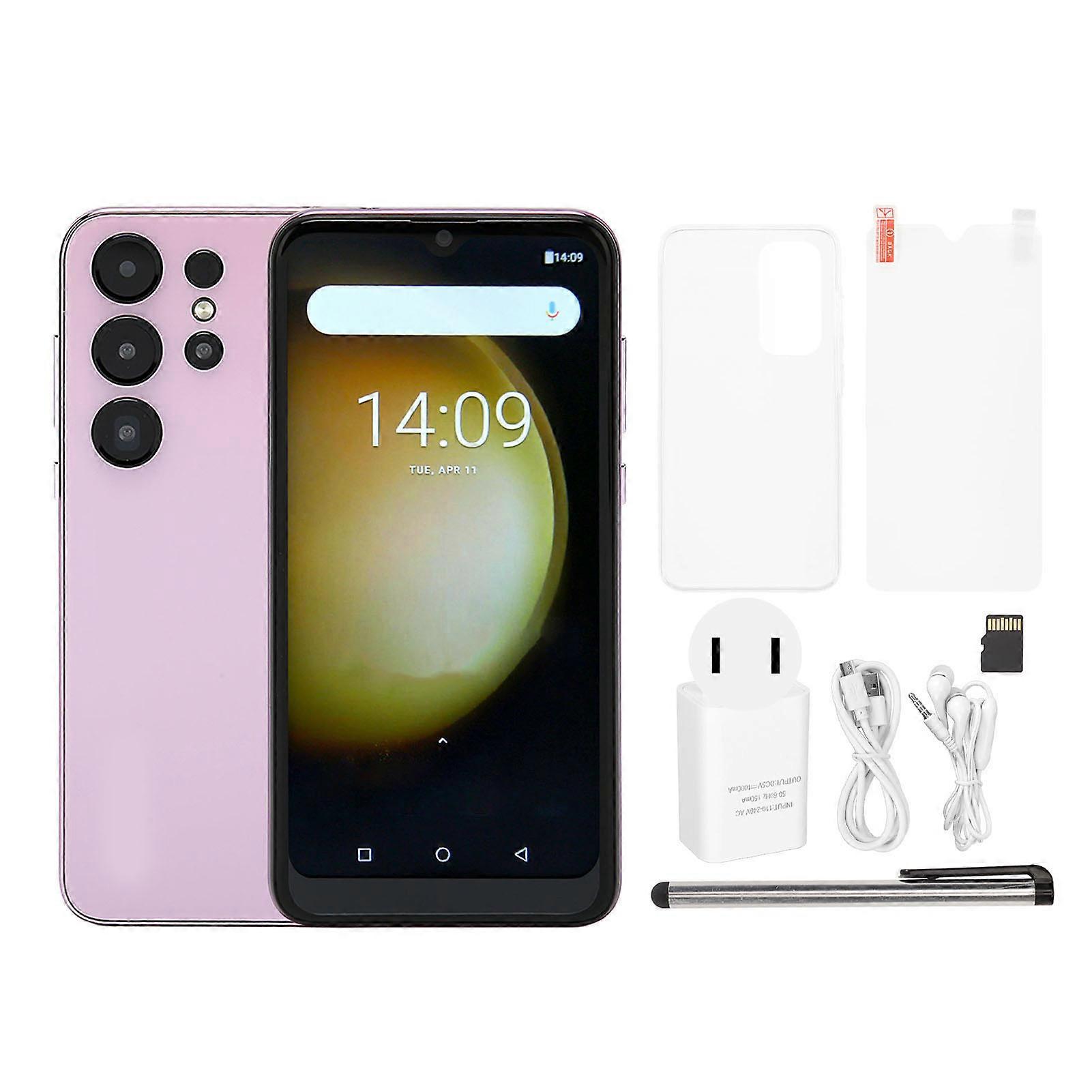 ペン付きロック解除携帯電話 6.1インチ HD 3G通話 4GB RAM 32GB ROM 8MP 16MPデュアルカメラ クアッドコアCPUスマートフォン Android 11 100〜240V ピンク US Plu