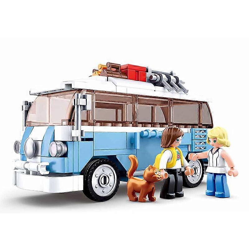 SLUBAN Città Blu T1 Camper Van Auto Campeggio All'aperto Partito Autobus MOC Building Blocks Mattoni Modello Classico Giocattoli Per Bambini Regalo