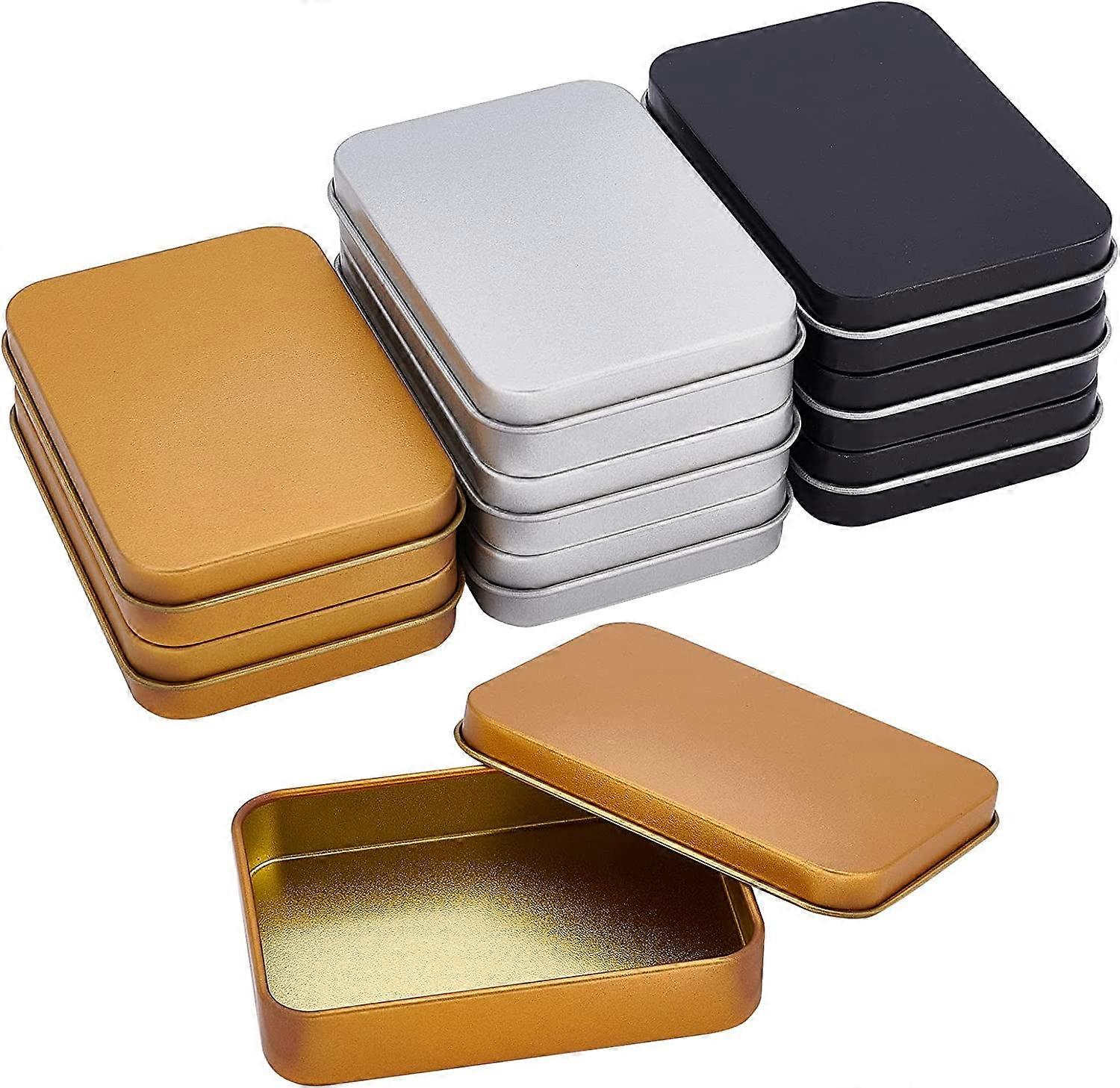 9pcs Metal Tin Box Metal Hinged Tin Box Container Mini Portable Small Storage Container Kit with Lid for Home Storage 2.48x3.62x1.06 Inch (Gold White