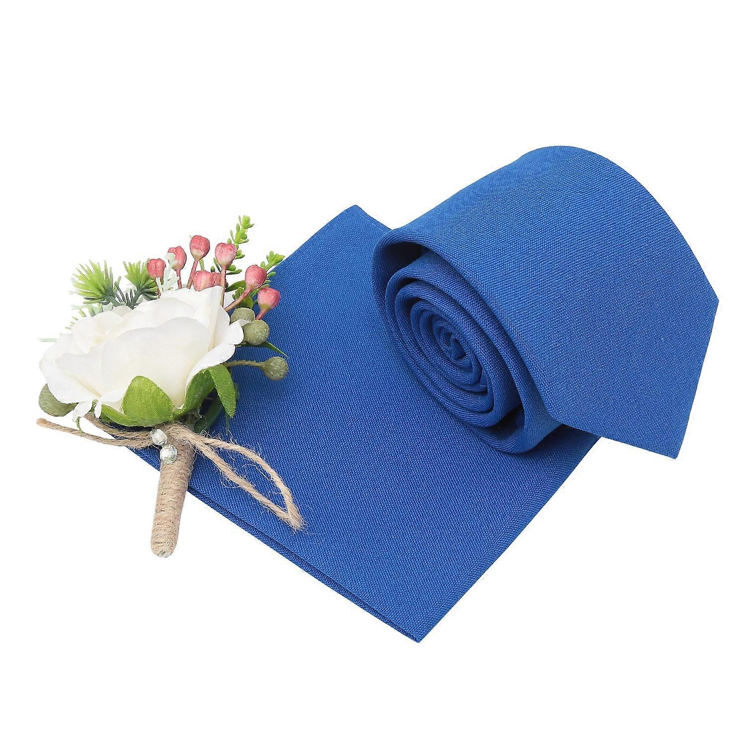 Royal Blue Plain Matte Tie And Pocket Square Set