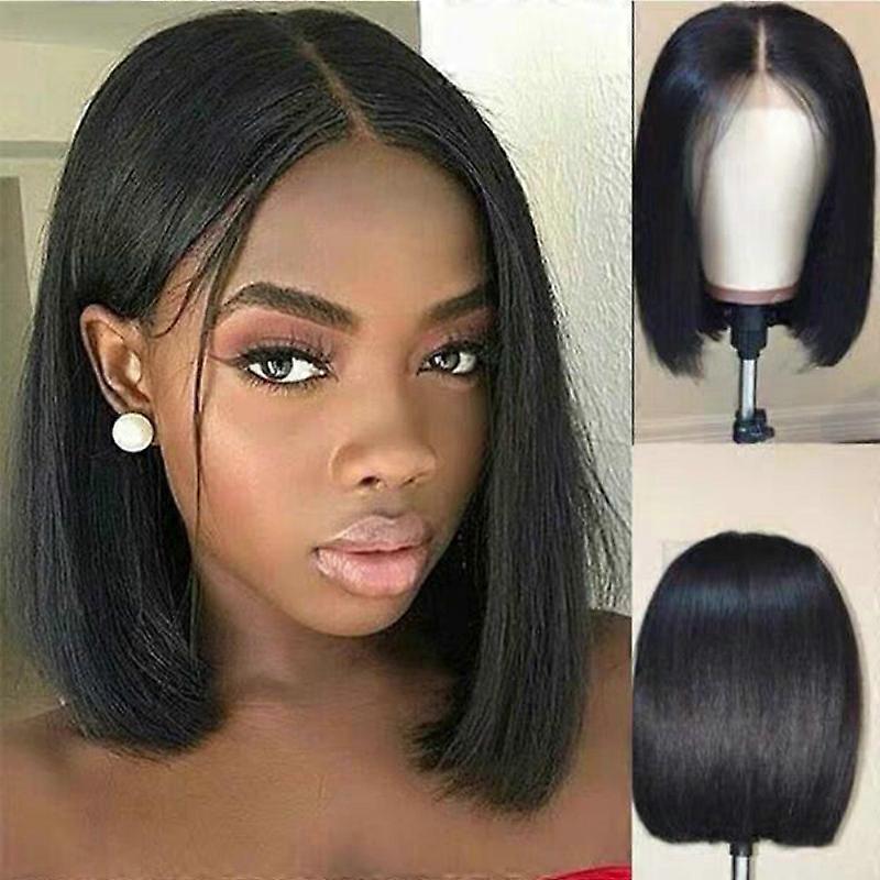 Wig female black short straight hair, medium split