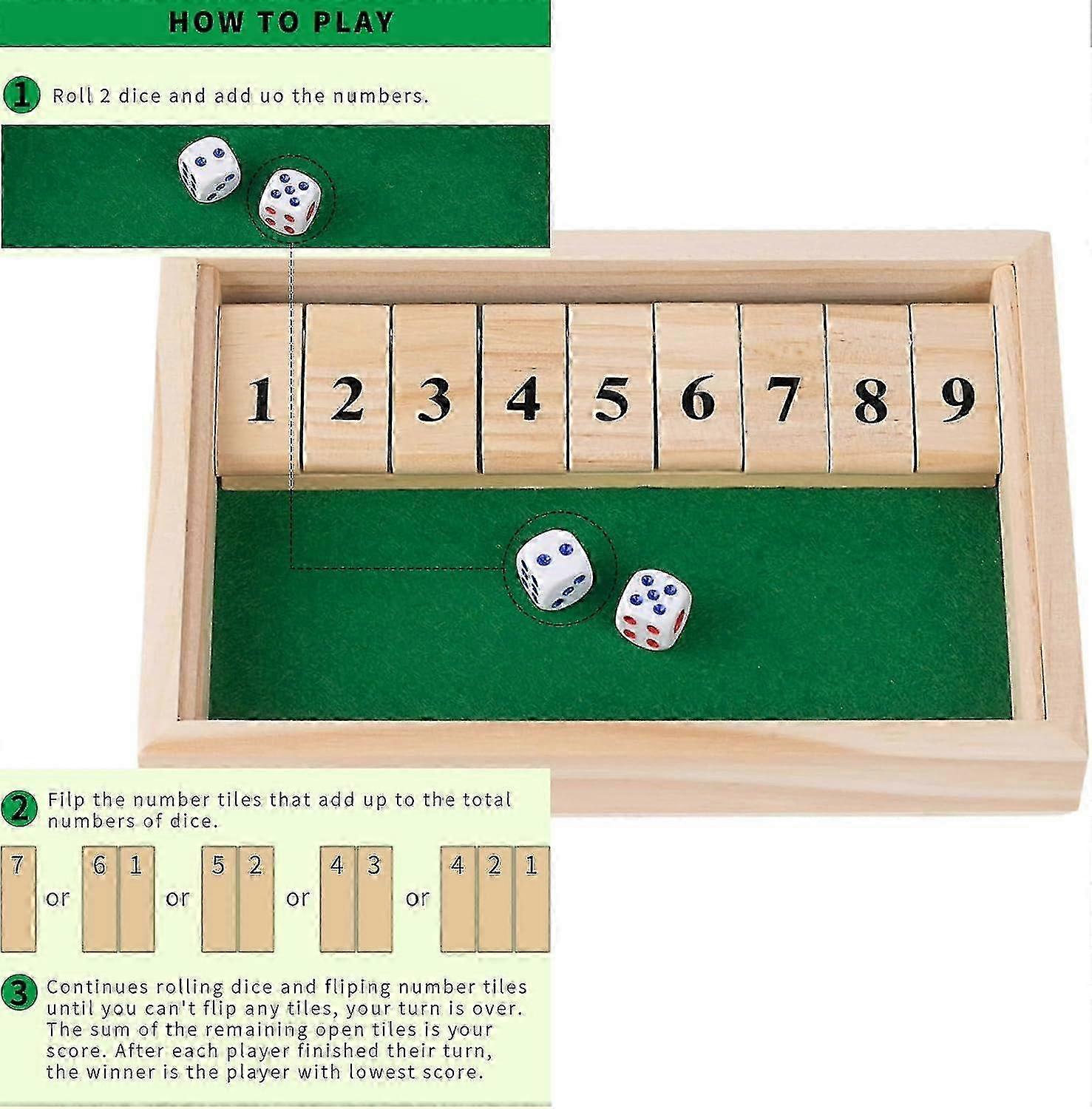 Shut The Box Game Shut The Box Wooden Board Games, Close The Box Dice Game Deluxe 2-player 9 Dice Game Wooden Table Game