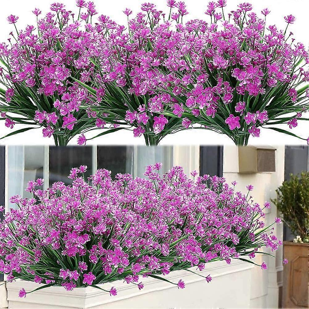 8 buntar konstgjorda blommor för utomhusbruk, buskar, UV-resistenta växter, konstgjorda plastväxter (lila)