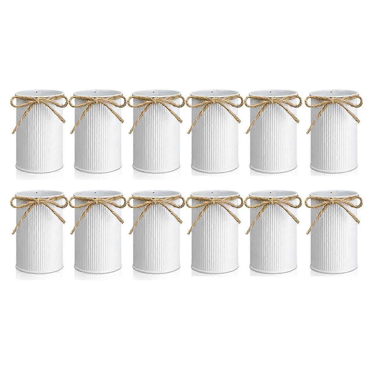 12Pcs Farmhouse Vase Decor Vintage Flower Vase with Twine Bow Metal Vases for Flowers Rustic Vase for Table Centerpiece