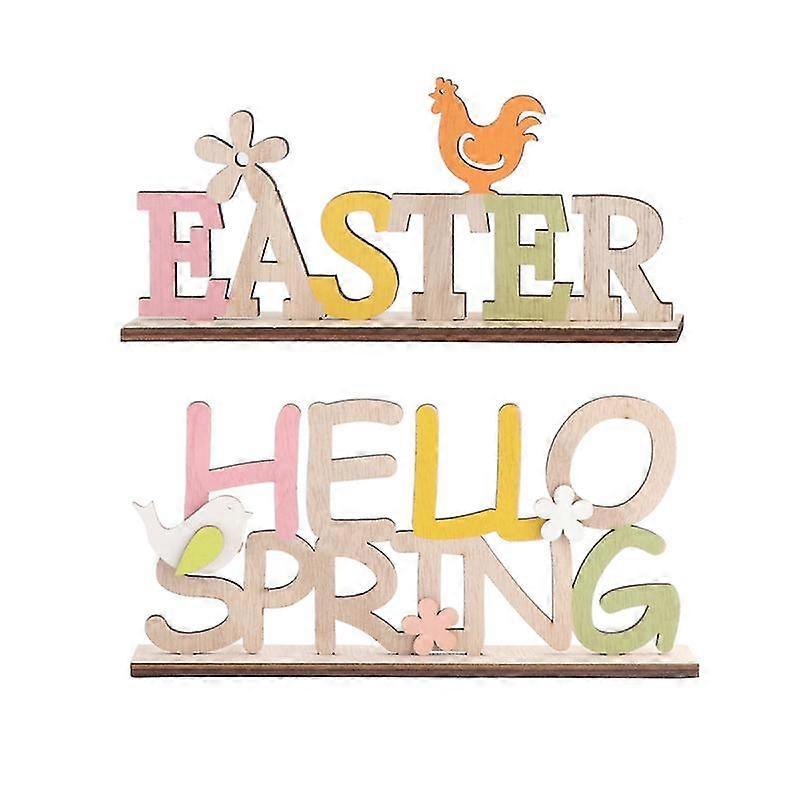 2pcs colorful wooden letter ornament easter desktop decorative letter rooster and flower model accessory for home office decor(1pc easter and 1pc hell