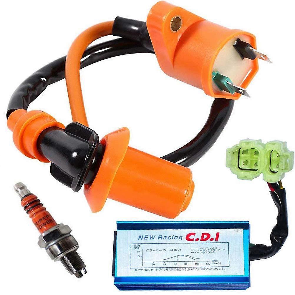 High Performance Racing Ignition Coil 6 Pin CDI 3 Electrode Spark Plug for GY6 50Cc 150Cc 125Cc ATV