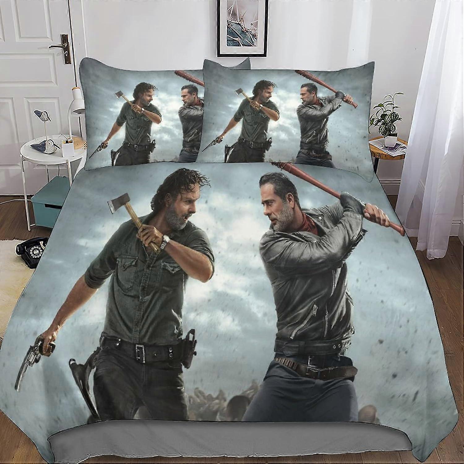 3D The Walking Dead Komplet pościeli dla chłopców i nastolatków Poszwa na kołdrę, Poszwa na kołdrę z mikrofibry z zapięciem na zamek błyskawiczny 3 sztuki Podwójne poszewki na poduszki