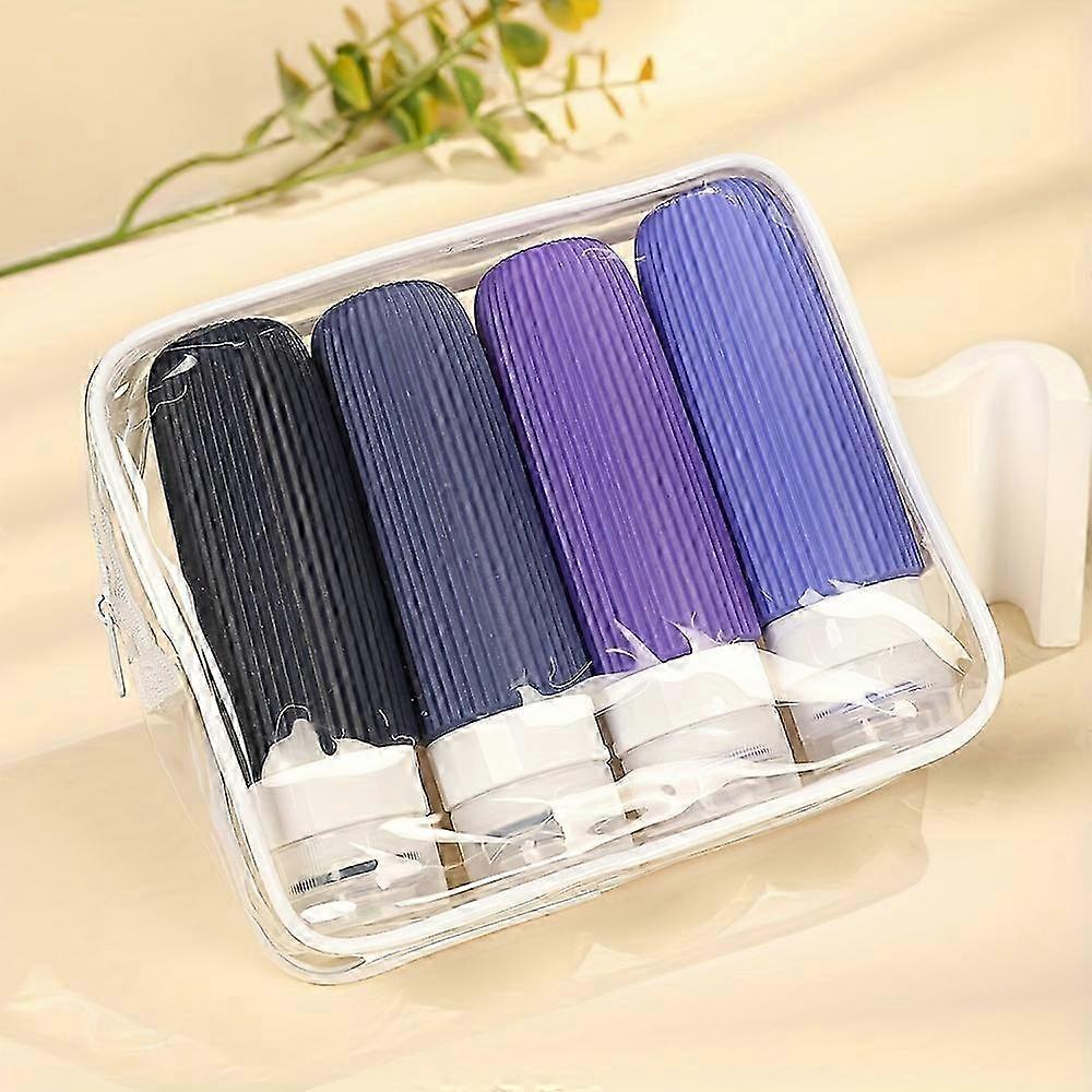 Set di 4 bottiglie da viaggio approvate dalla TSA - Contenitori in silicone resistenti, a prova di perdite e con chiusura di sicurezza - Senza BPA, design facile da spremere - Include bottiglie trasparenti di alta qualità
