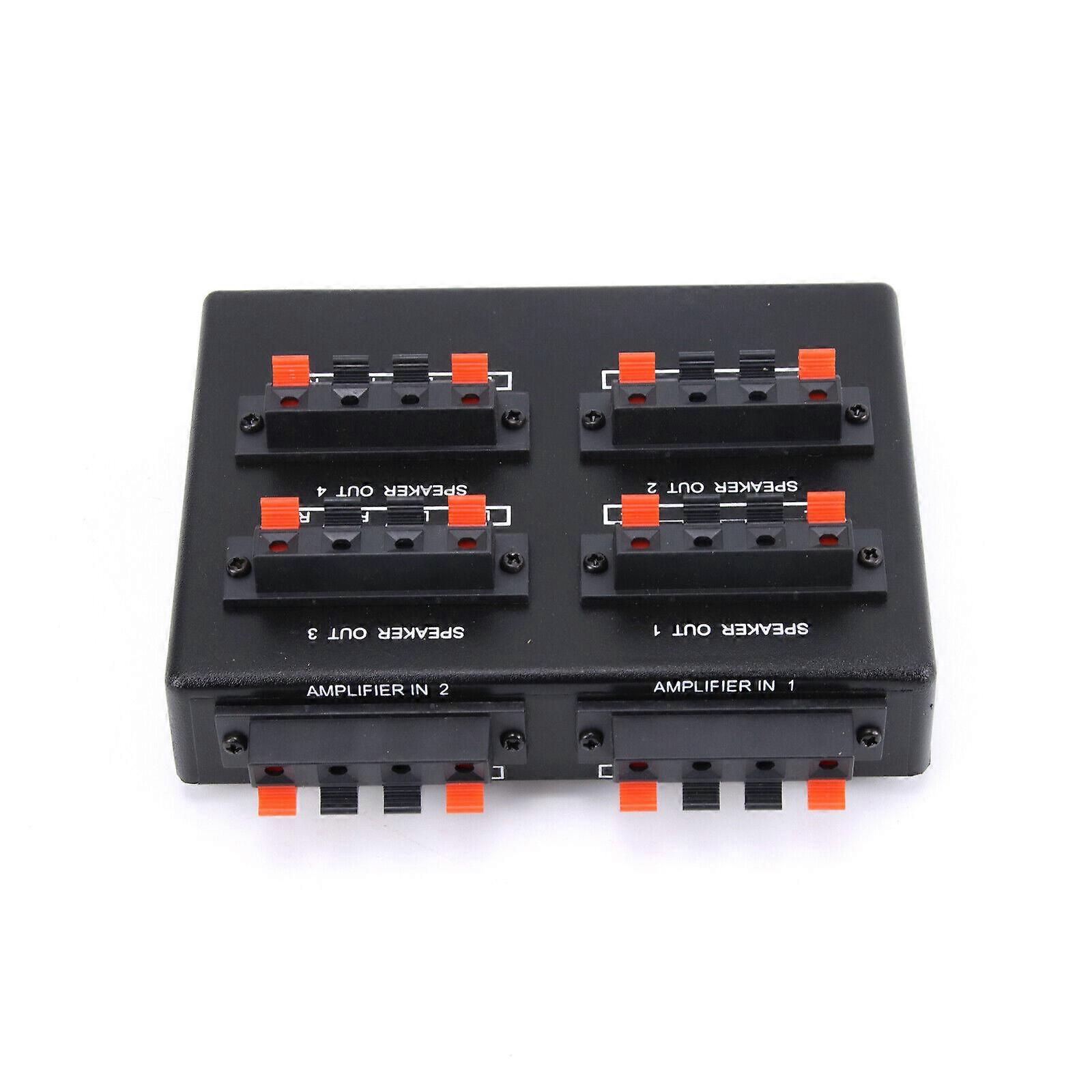 Mini 2-IN-4-OUT Stereo Audio Selector Switcher Amplifier Box Speaker Splitter Fg