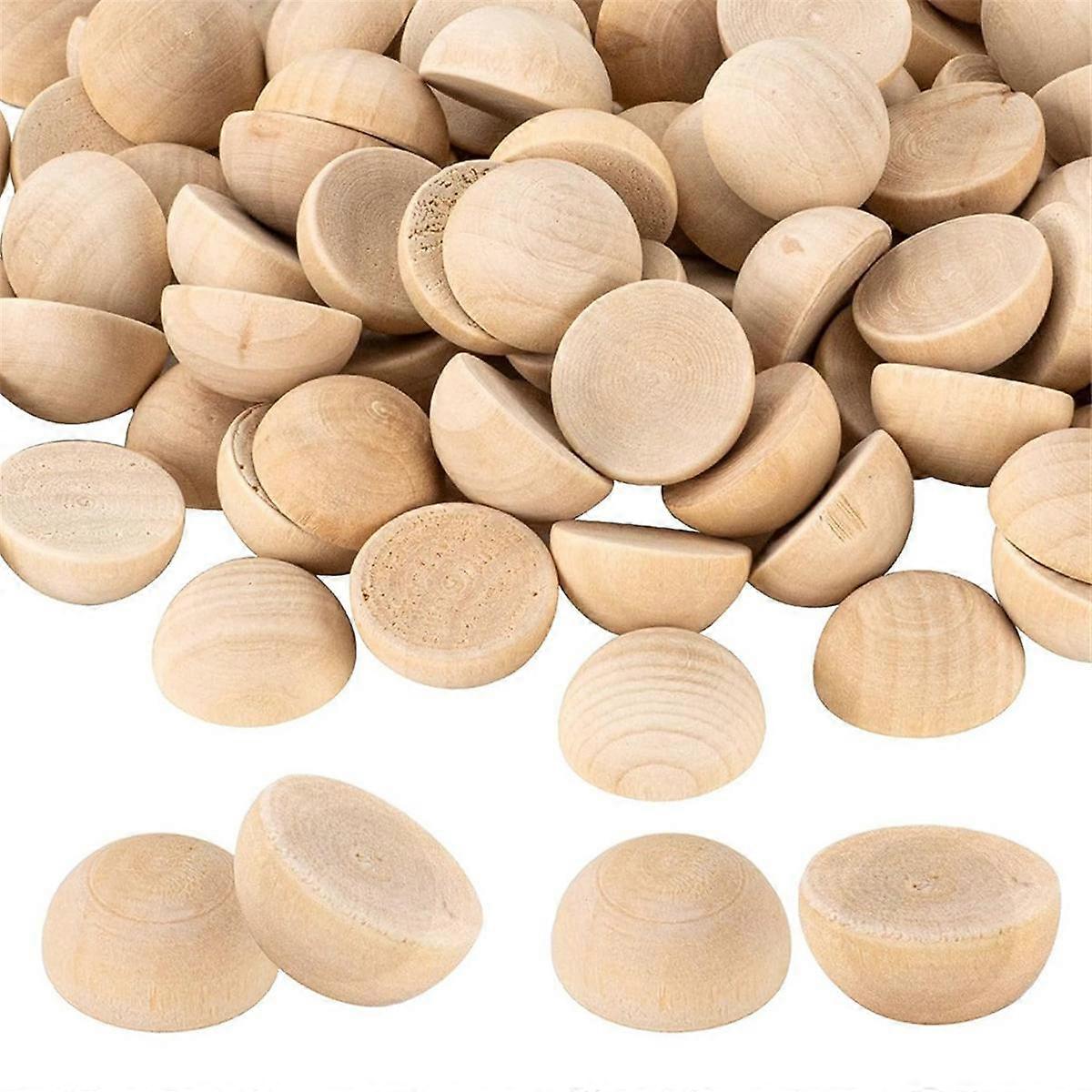 1 Inch Half Wooden Balls, 500PCS Unfinished Round Wood Half Sphere Balls, 25mm Small Natural Wooden