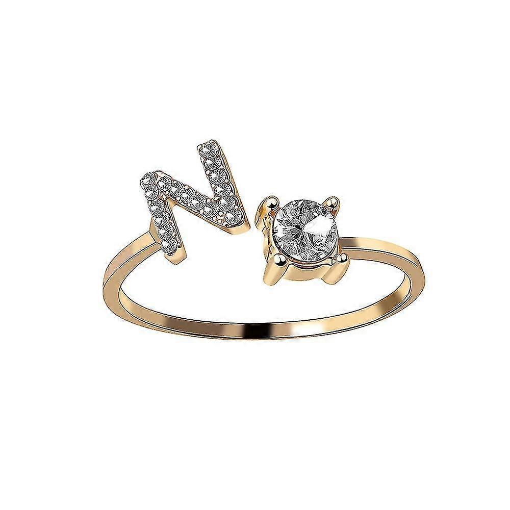 26 Letter Ring Gold Metal Adjustable Open Ring, Initial Name Letter Ring-size:n