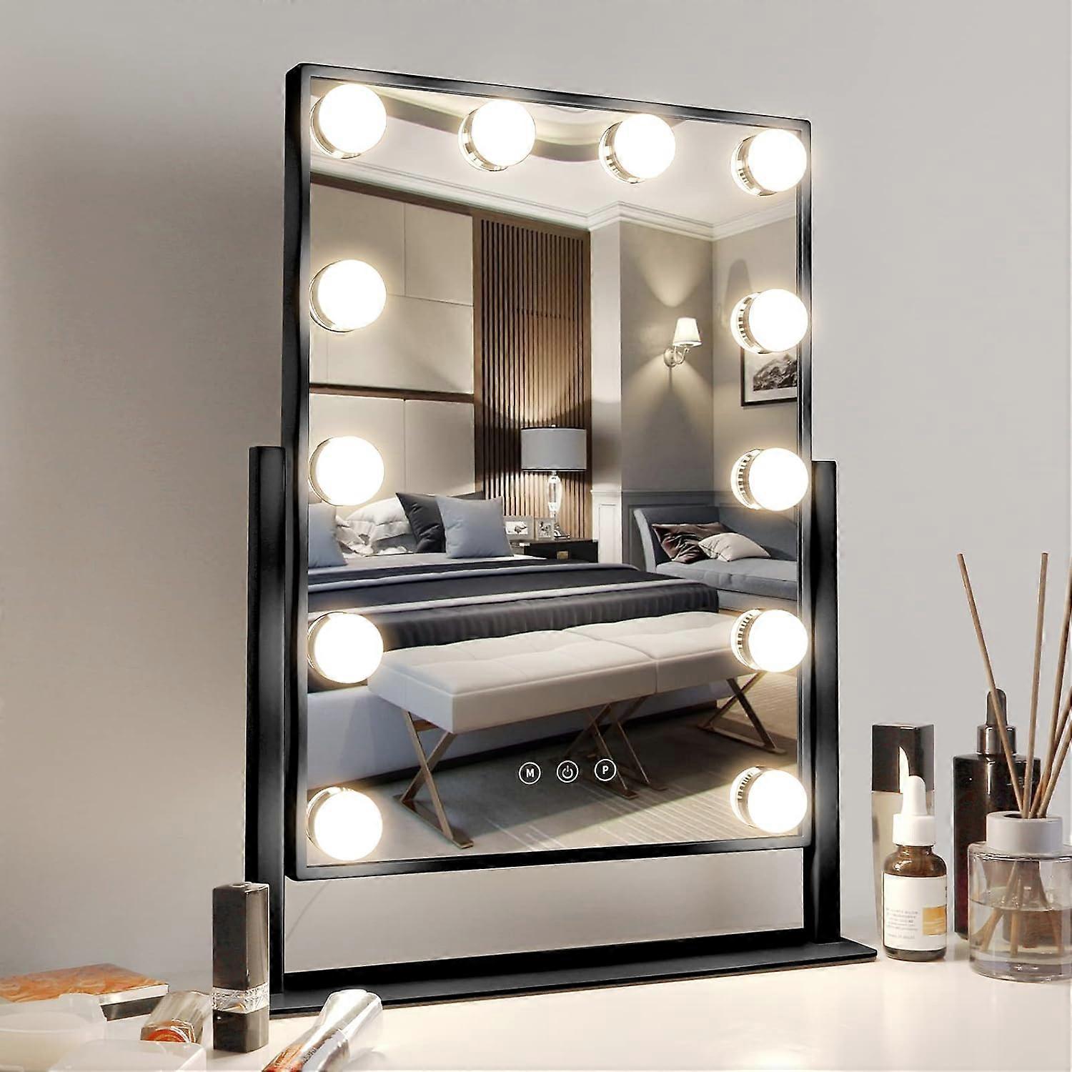 Makeup Mirror with Lights, 3 Color Modes, 13.9 18.5 inch, 360 Rotating Light Up Dressing Table Mirror for Tabletop