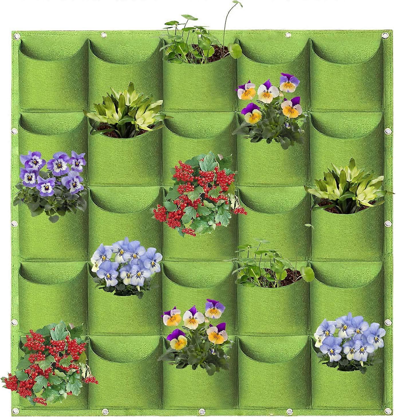 Hanging Planting Bags,25 Pockets,Vertical Wall Mounted(1m1m,Green)
