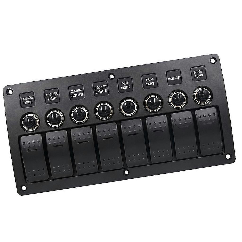 8 Gang Illuminated Rocker Switch Panel On/Off for Marine Boat Caravan