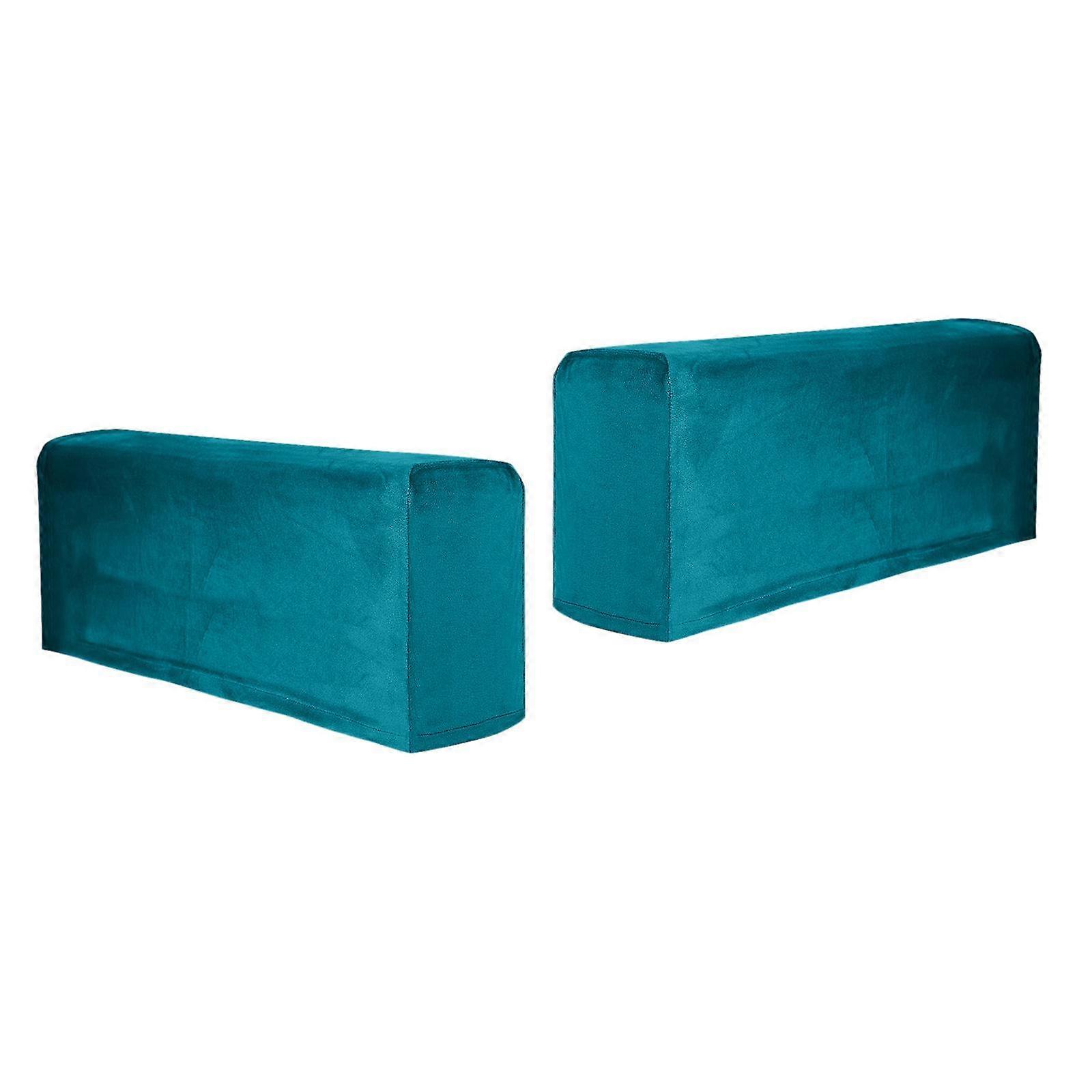 2pcs Sofa Armrest Cover Thickened Stretch Couch Arm Protector Removable Peacock Blue