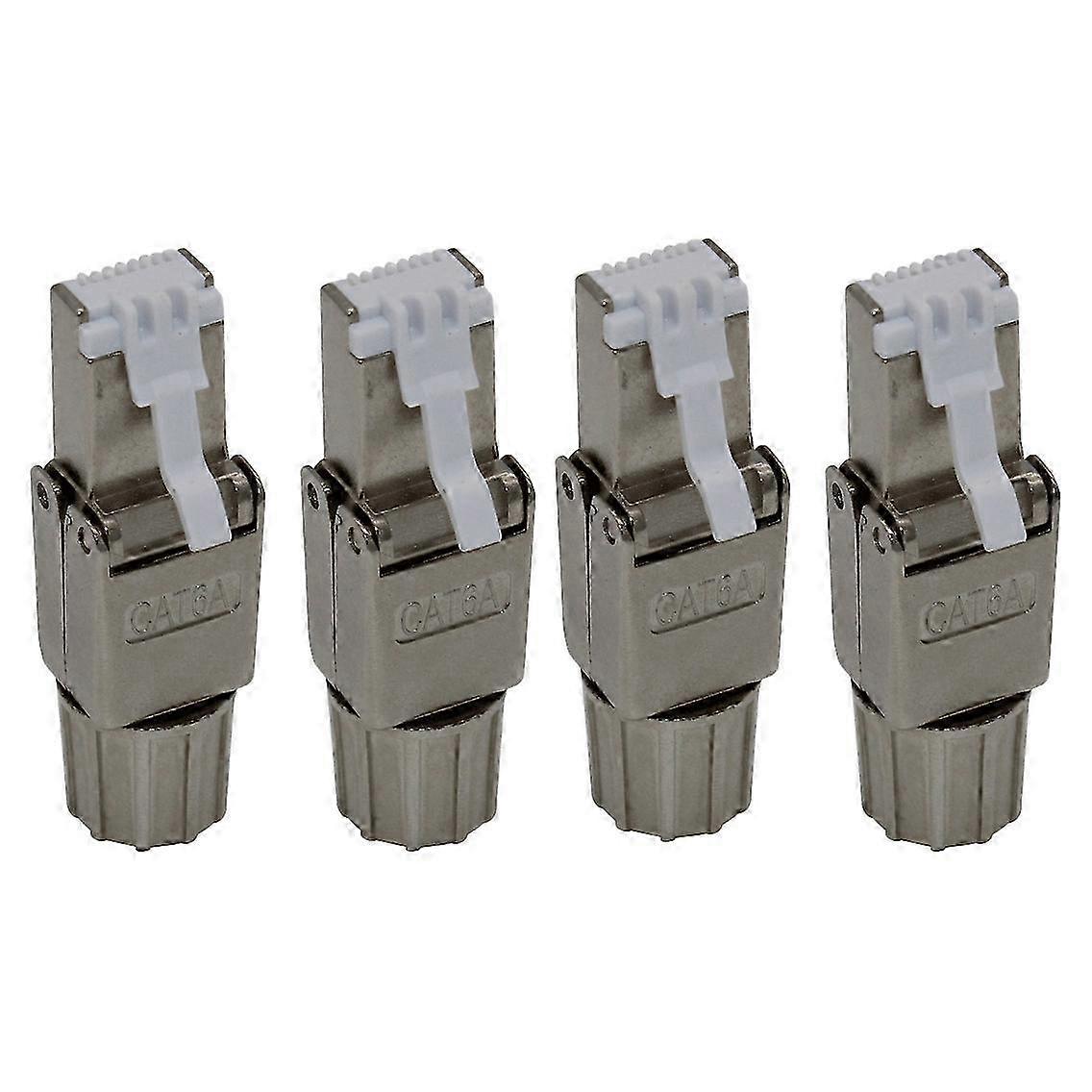 4 Pack RJ45 Cat6A Connectors Tool Reusable Shielded Ethernet Termination Plugs for 22AWG to 24AWG C