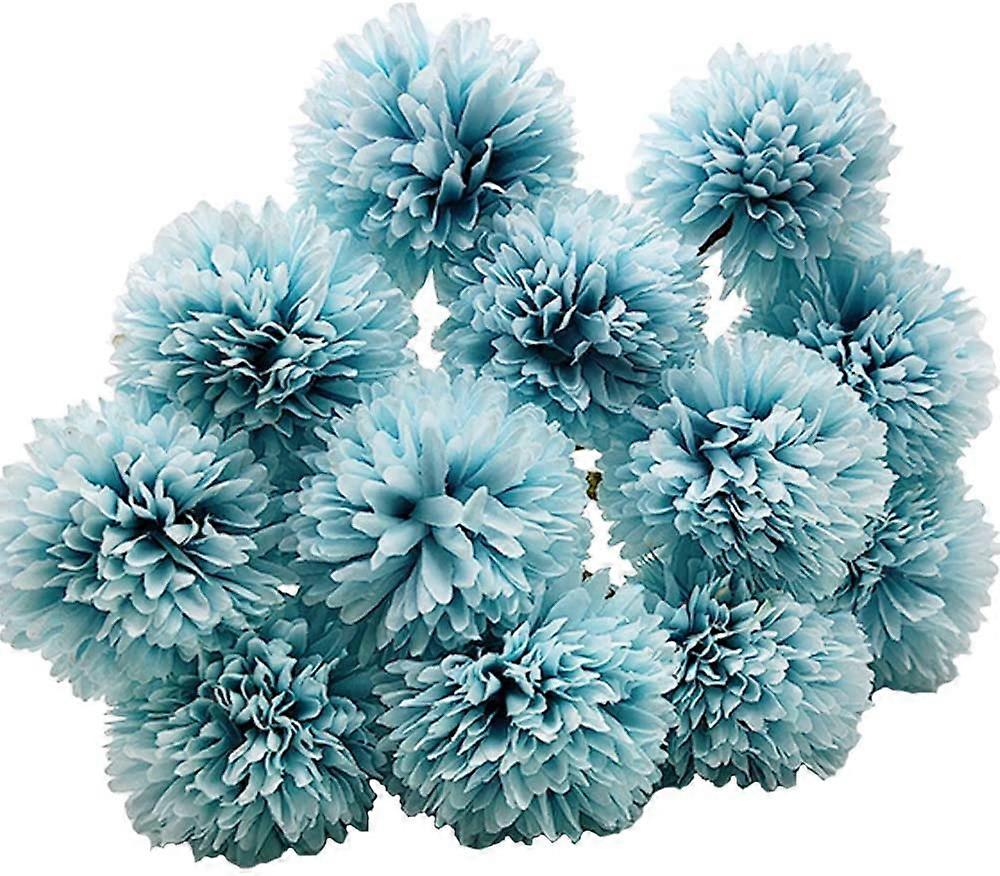 12 adet Yapay Krizantem Topu Çiçekler İpek Saplı Ortanca Aranjman Buketi -Mavi