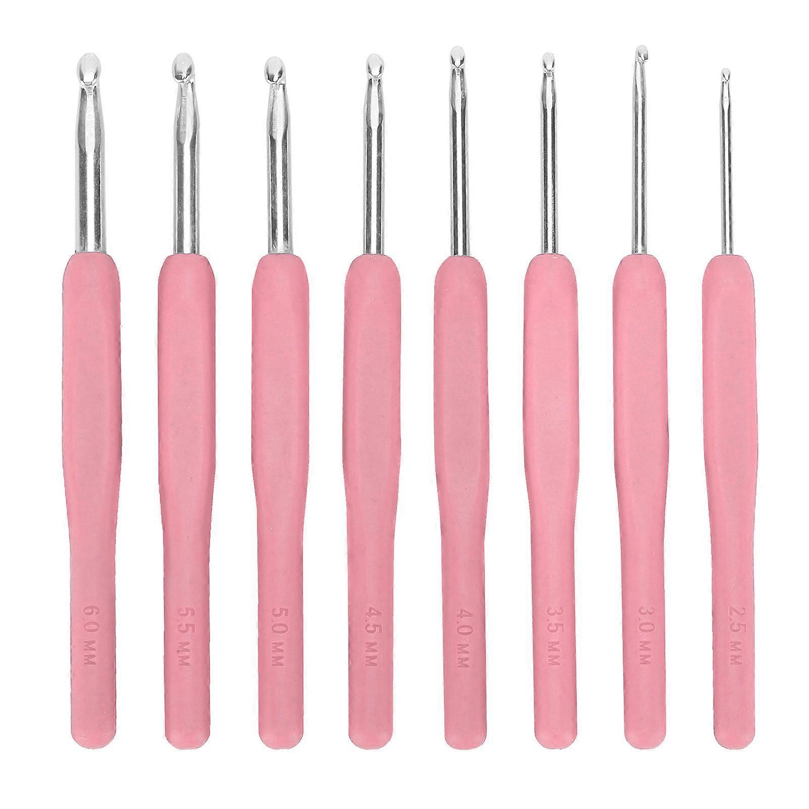 8pcs Crochet Hooks Multiple Colors Sweater Needle Soft Handle Weaving Tools for Handicraft LoversPink