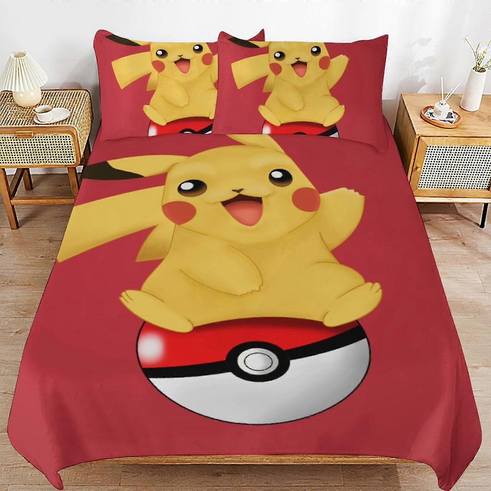 Bedding set MV70 Pi-ka-chu Bed Duvet Cover Microfiber Bedding Sets 3D Printed Lightweight 3 Piece Comforter Sets YF70