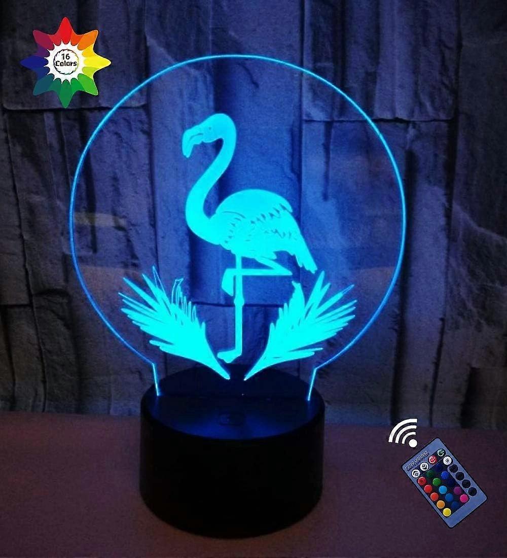 Creative 3D Flamingo Night Light 16 Colors Changing USB Power Remote Control Touch Switch Decor Lamp Optical Illusion Lamp LED Table Desk Lamp Childre