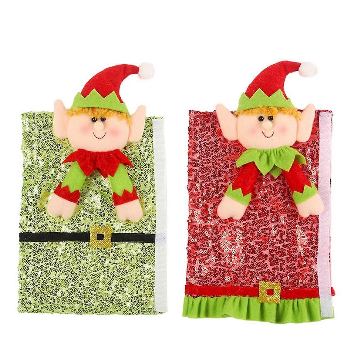 2PCS Christmas Refrigerator Handle Covers Cute Door Handle Gloves Sequin Handle Protector Cartoon f