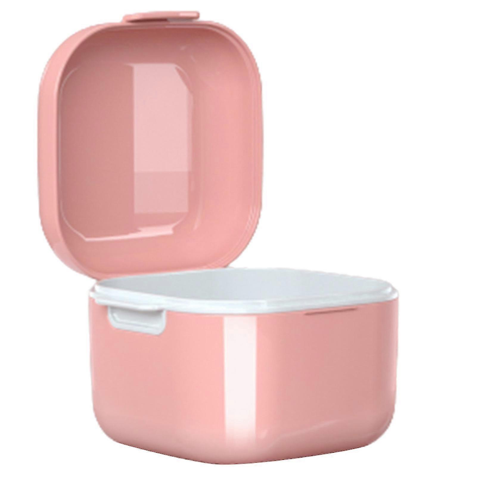 Denture Storage Box With Filter Denture Storage Cleaning Container-sakura red