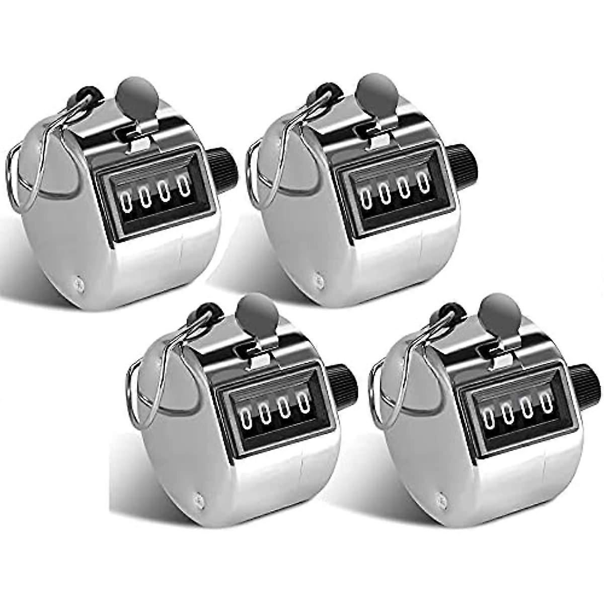 4 Hand Tally Counters, 4 Digit Mechanical Palm Clicker Counter Stainless Steel Hand Held Mechanical Clicker with Finger Ring Sliver